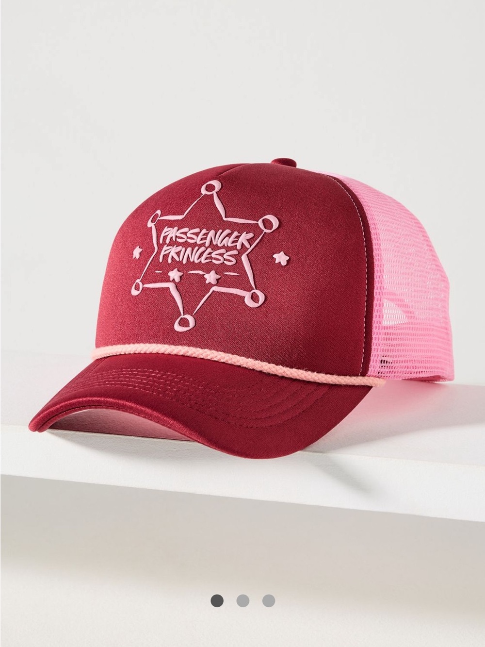 Anthropologie Maroon and Pink 'Passenger Princess' Trucker Hat